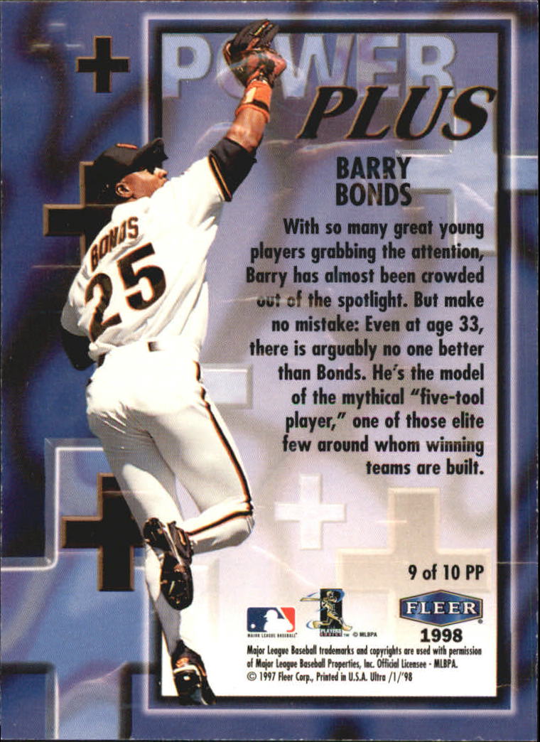 1998 Ultra Power Plus #9 Barry Bonds back image