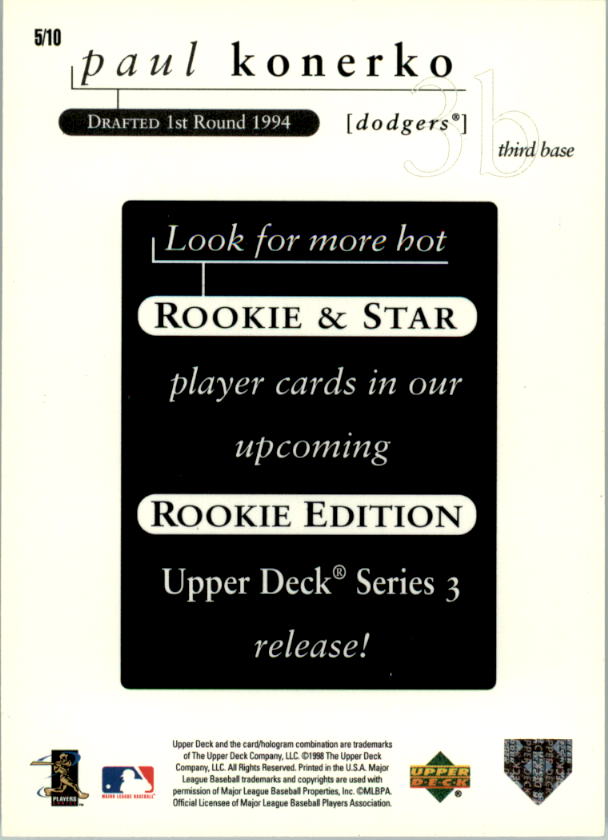 1998 Upper Deck Rookie Edition Preview #5 Paul Konerko back image