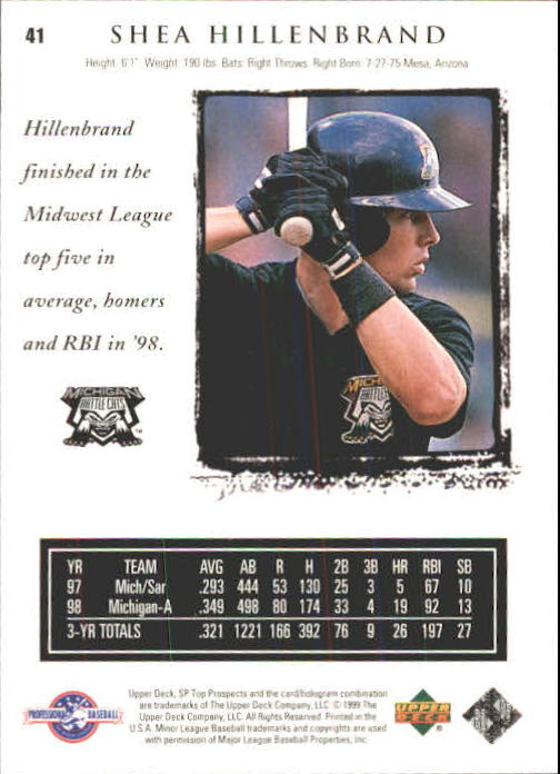 1999 SP Top Prospects #41 Shea Hillenbrand back image