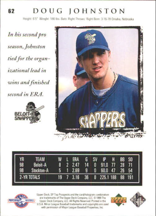 1999 SP Top Prospects #62 Doug Johnston back image