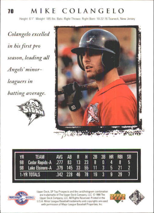 1999 SP Top Prospects #70 Mike Colangelo back image