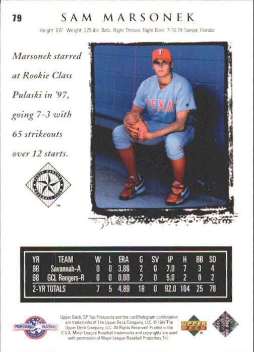 1999 SP Top Prospects #79 Sam Marsonek back image