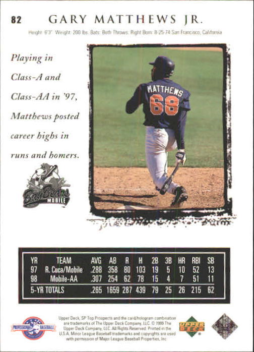 1999 SP Top Prospects #82 Gary Matthews Jr. back image