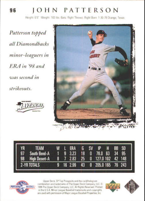 1999 SP Top Prospects #96 John Patterson back image
