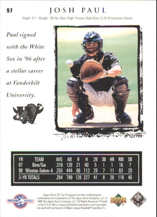 1999 SP Top Prospects #97 Josh Paul back image