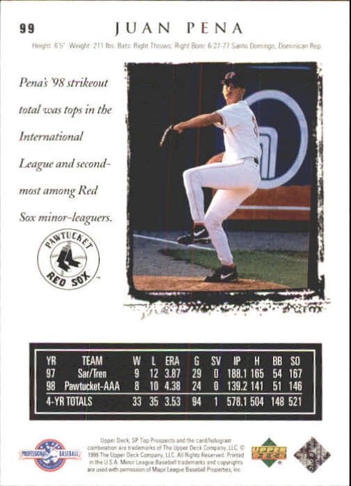 1999 SP Top Prospects #99 Juan Pena back image