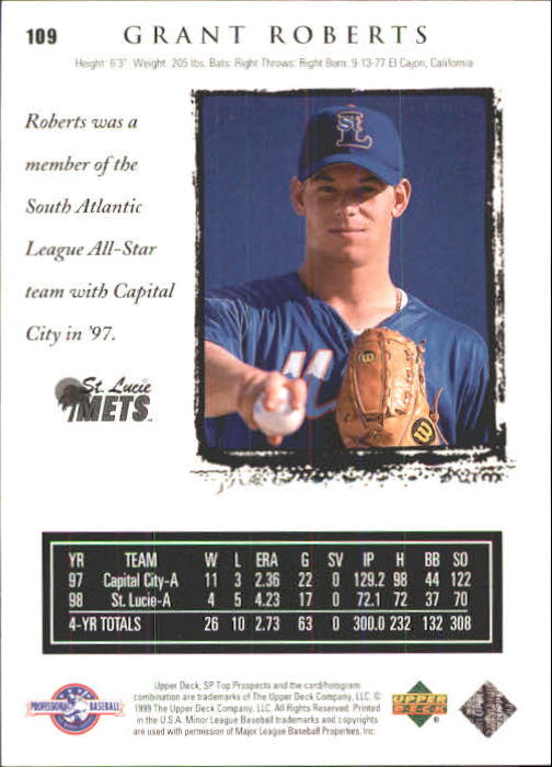 1999 SP Top Prospects #109 Grant Roberts back image
