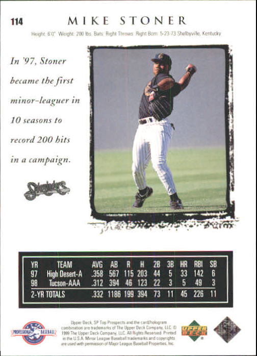1999 SP Top Prospects #114 Mike Stoner back image