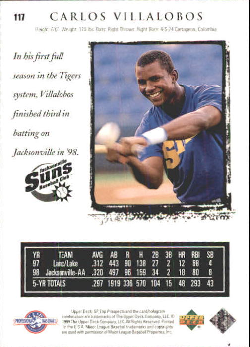 1999 SP Top Prospects #117 Carlos Villalobos back image
