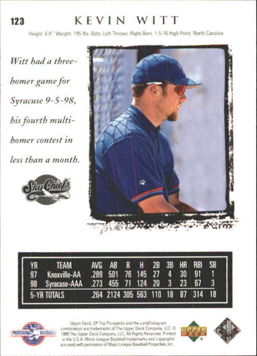 1999 SP Top Prospects #123 Kevin Witt back image