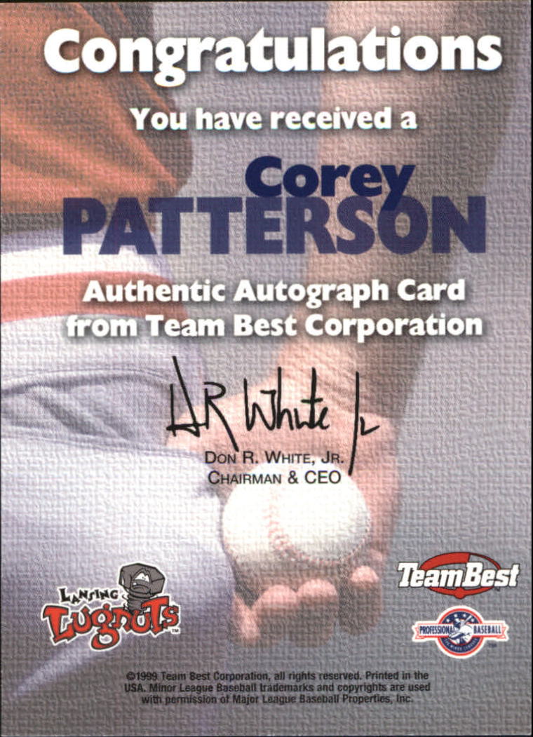 1999 Team Best Autographs #47 Corey Patterson TP back image