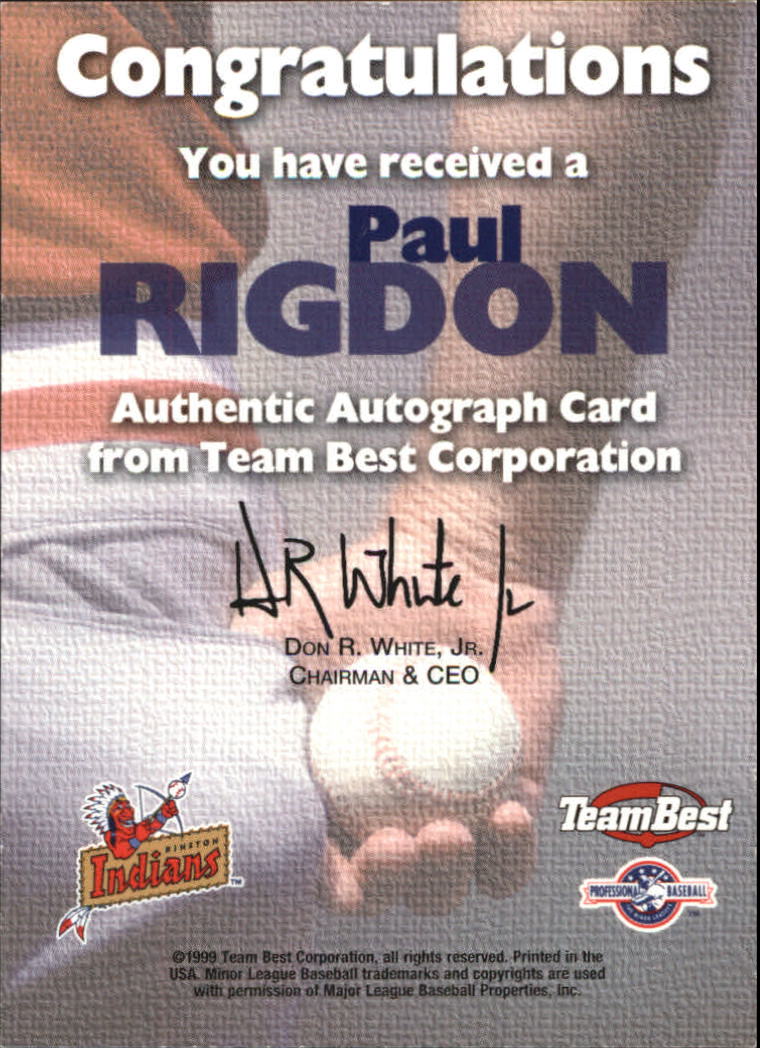 1999 Team Best Autographs #52 Paul Rigdon TP back image