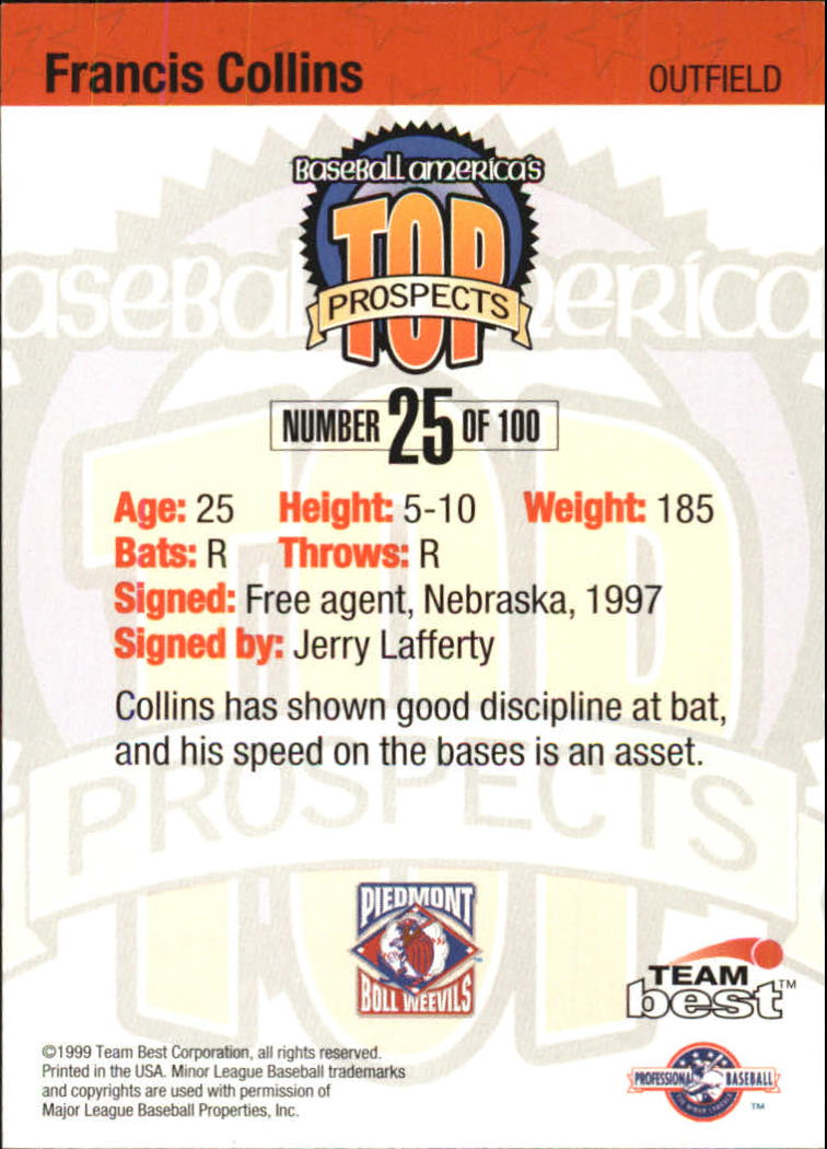 1999 Baseball America #25 Francis Collins back image