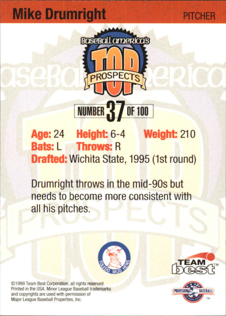 1999 Baseball America #37 Mike Drumright back image