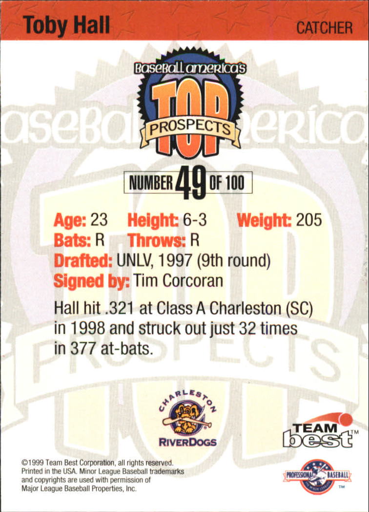 1999 Baseball America Diamond Best Gold #49 Toby Hall back image