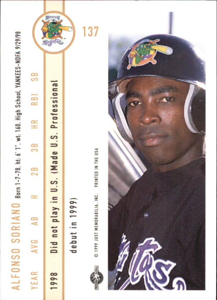 1999 Just #137 Alfonso Soriano back image