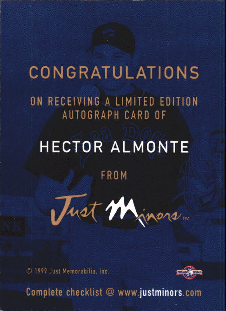 1999 Just Autographs #3 Hector Almonte IM back image