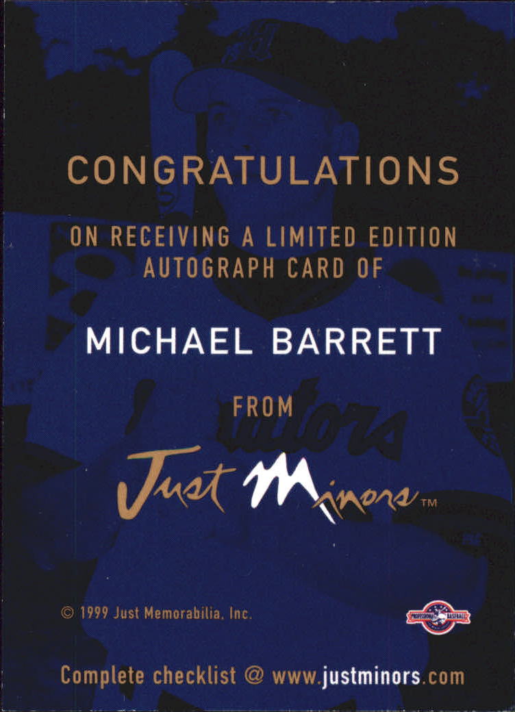 1999 Just Autographs #14 Michael Barrett ST back image