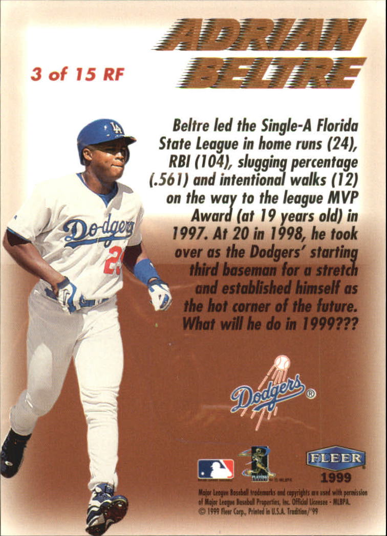 1999 Fleer Tradition Rookie Flashback #3 Adrian Beltre back image