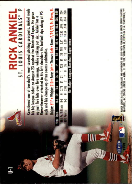1999 Fleer Tradition Update #U1 Rick Ankiel RC back image
