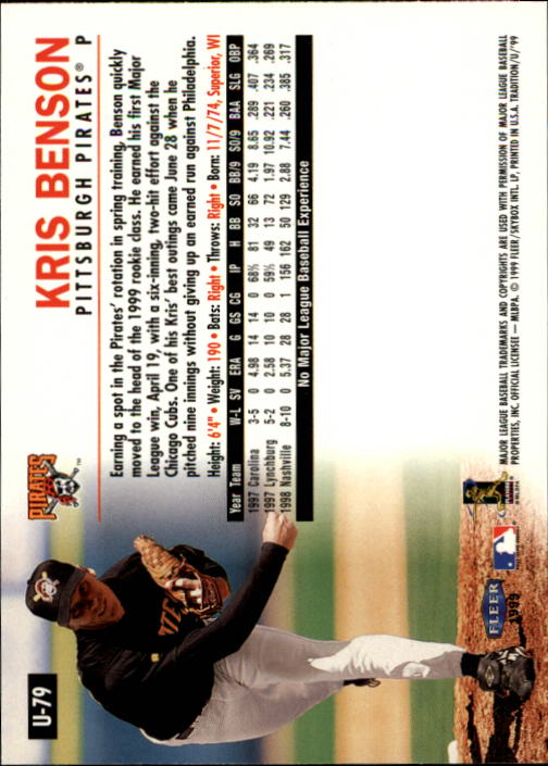 1999 Fleer Tradition Update #U79 Kris Benson back image