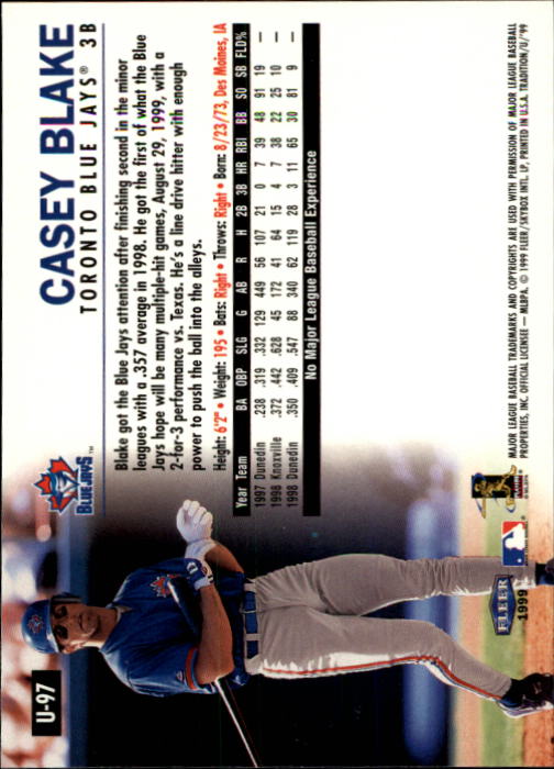 1999 Fleer Tradition Update #U97 Casey Blake RC back image