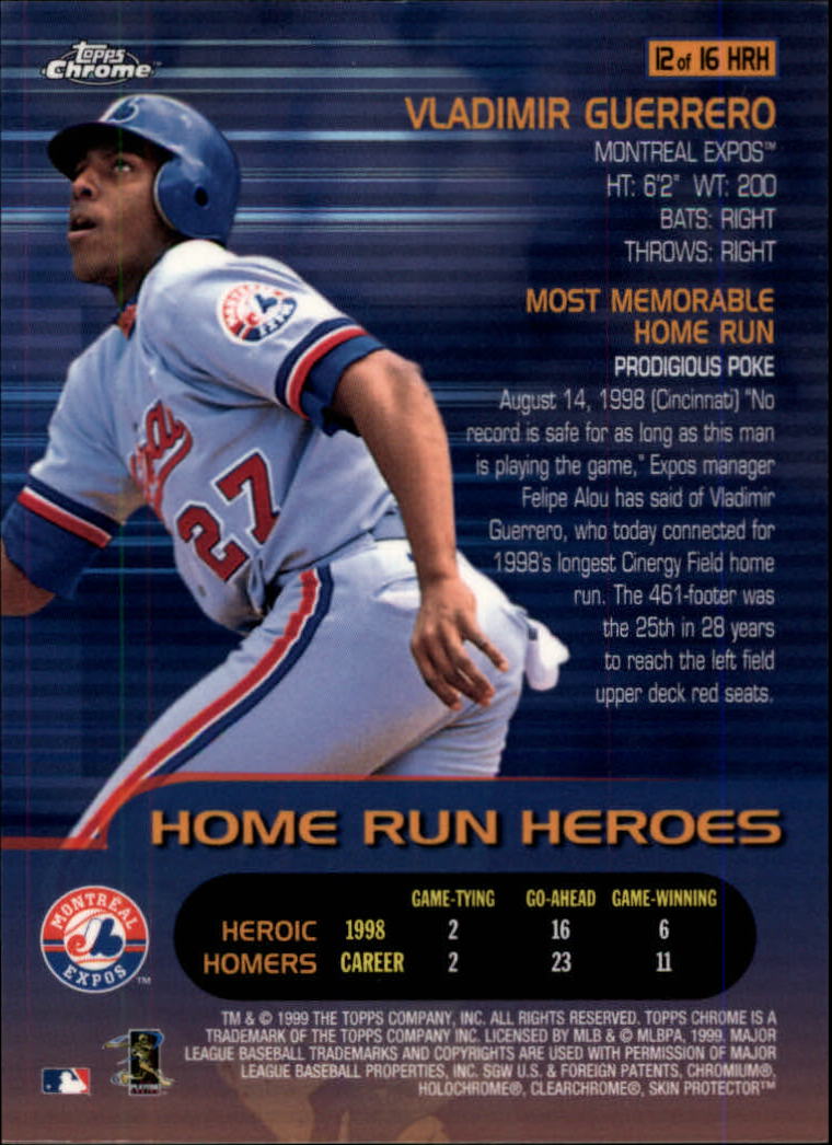 1999 Home Run Heroes #12 Vladimir Guerrero Topps Chr back image
