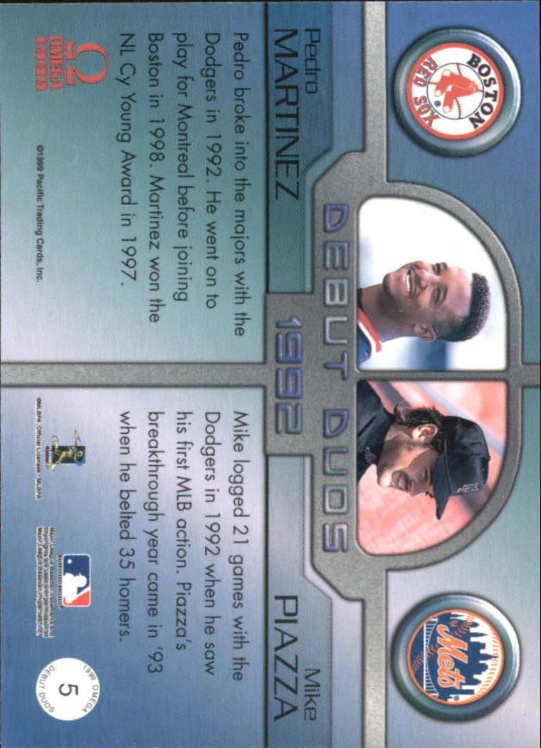 1999 Pacific Omega Debut Duos #5 Pedro Martinez/Mike Piazza back image