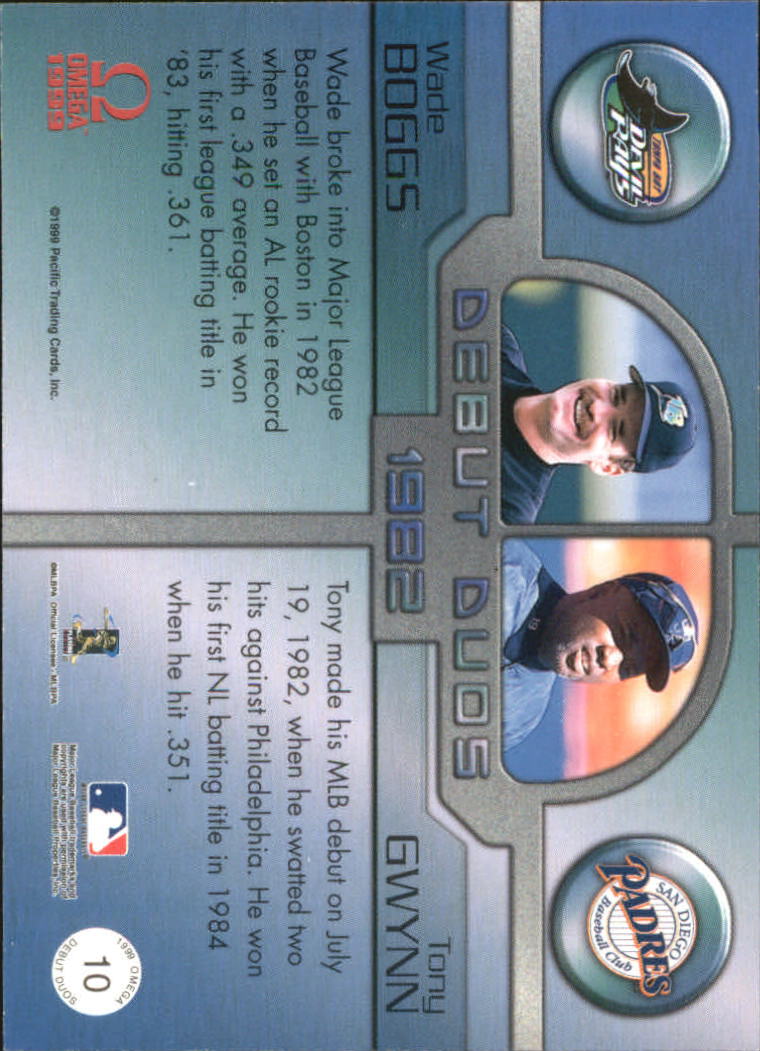 1999 Pacific Omega Debut Duos #10 Wade Boggs/Tony Gwynn back image