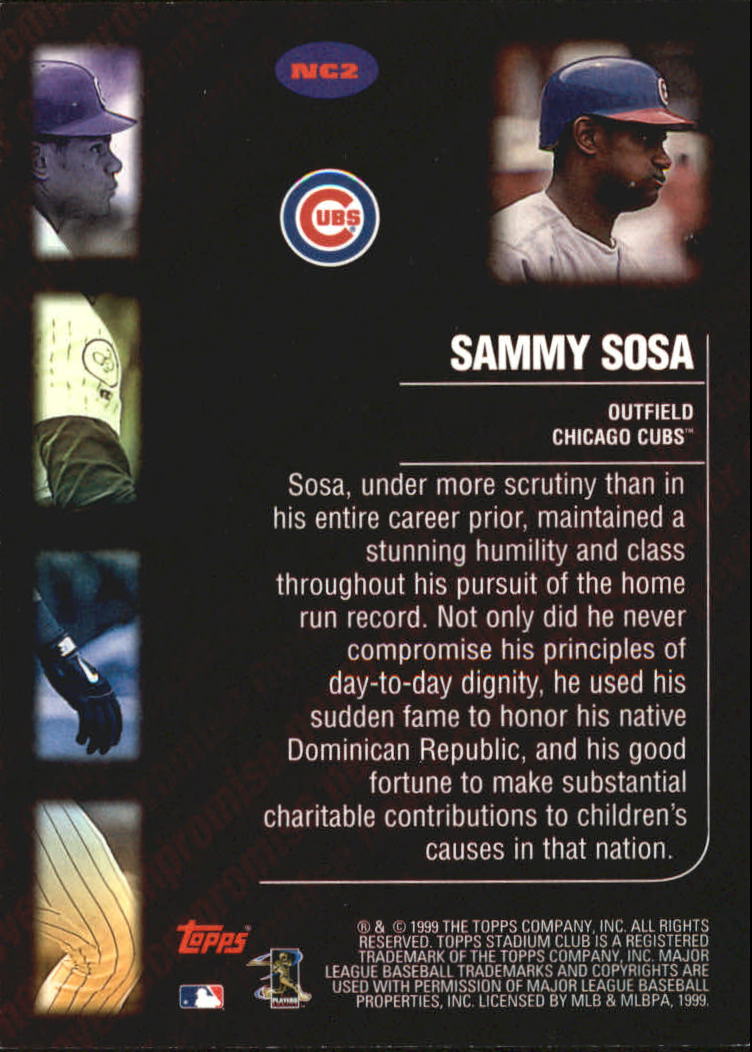 1999 Stadium Club Never Compromise #NC2 Sammy Sosa back image