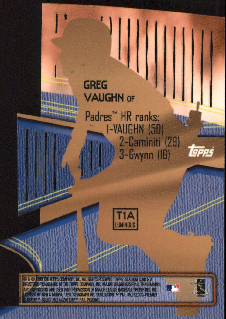 1999 Stadium Club Triumvirate Luminous #T1A Greg Vaughn back image