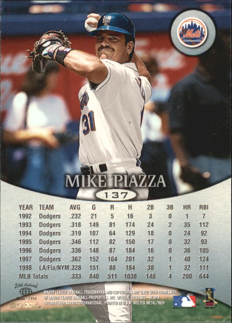 1999 SkyBox Molten Metal #137 Mike Piazza SN back image