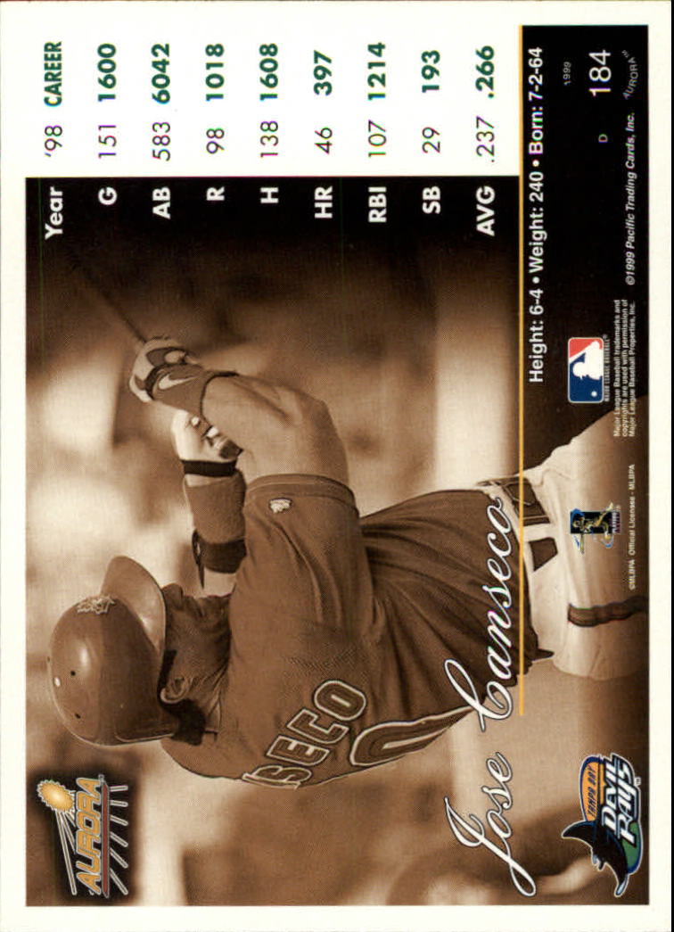 1999 Aurora #184 Jose Canseco back image