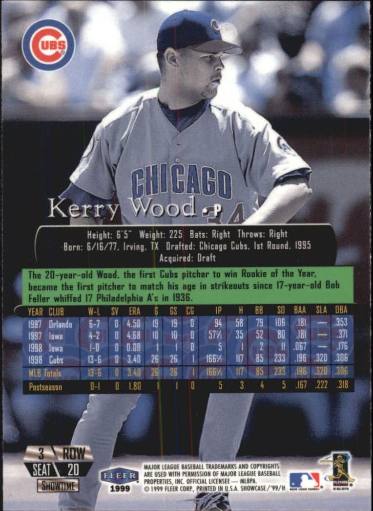 1999 Flair Showcase Row 3 #20 Kerry Wood back image
