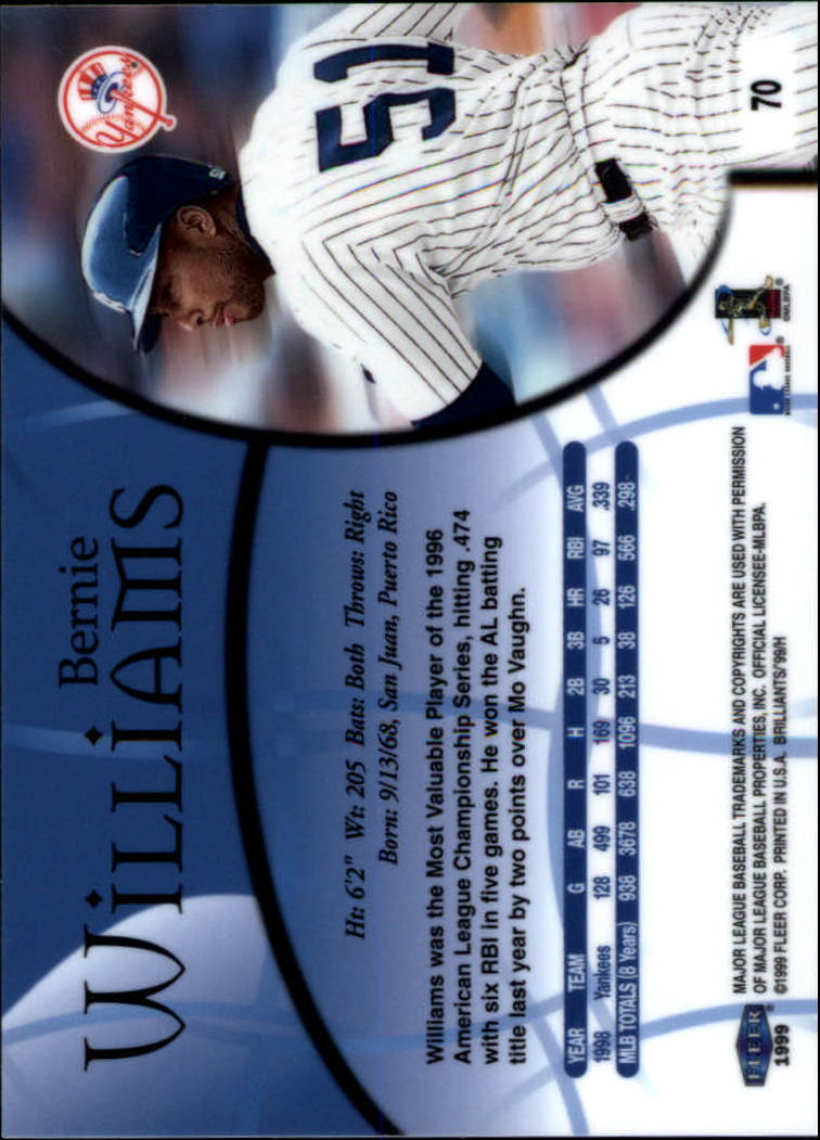 1999 Fleer Brilliants #70 Bernie Williams back image