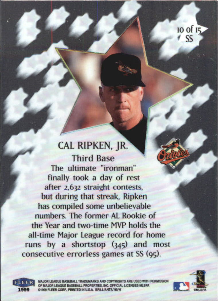 1999 Fleer Brilliants Shining Stars #10 Cal Ripken back image