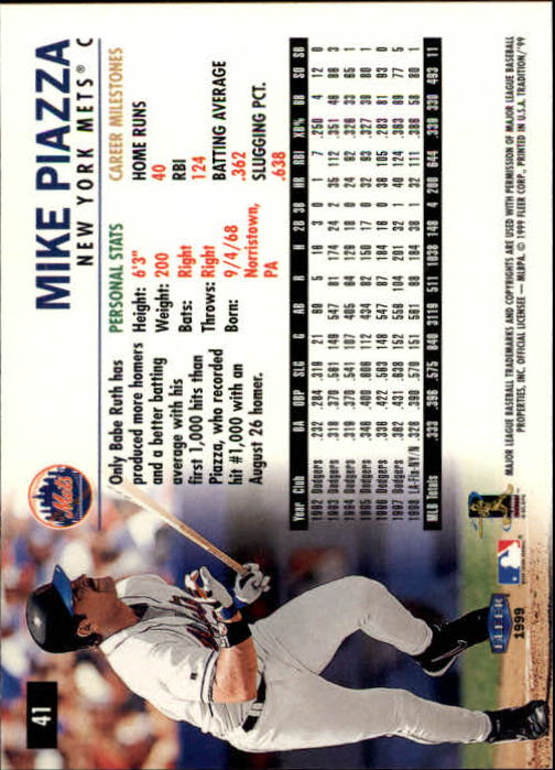 1999 Fleer Tradition #41 Mike Piazza back image