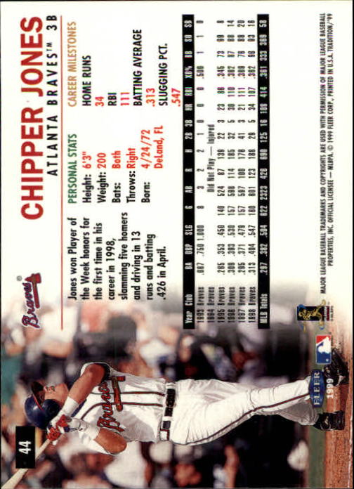 1999 Fleer Tradition #44 Chipper Jones back image