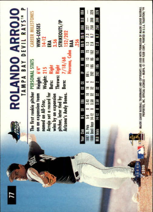 1999 Fleer Tradition #77 Rolando Arrojo back image