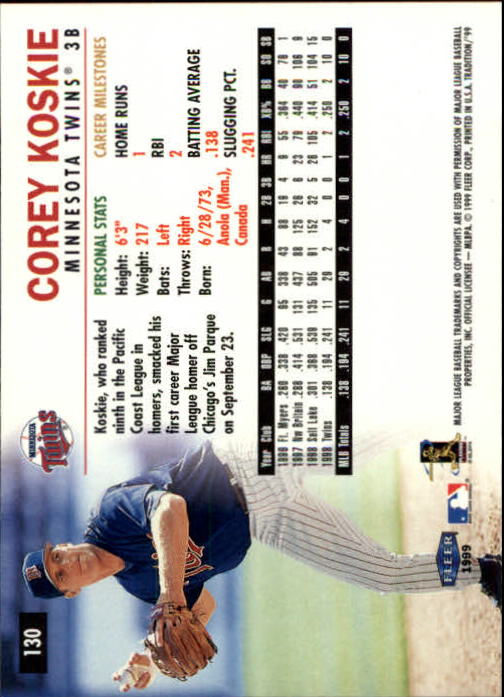 1999 Fleer Tradition #130 Corey Koskie back image