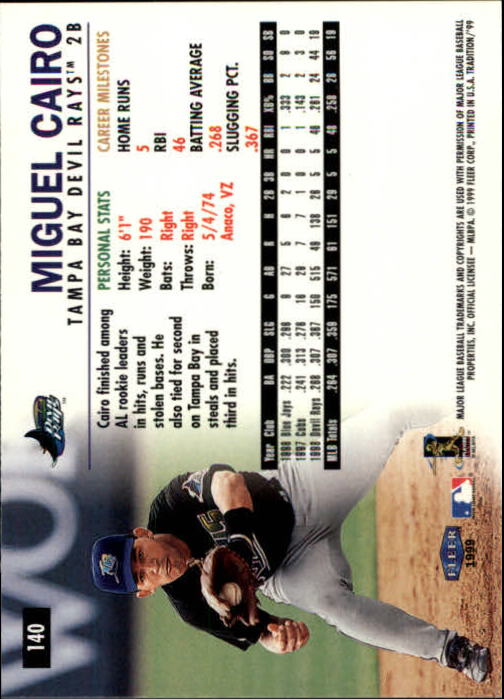 1999 Fleer Tradition #140 Miguel Cairo back image