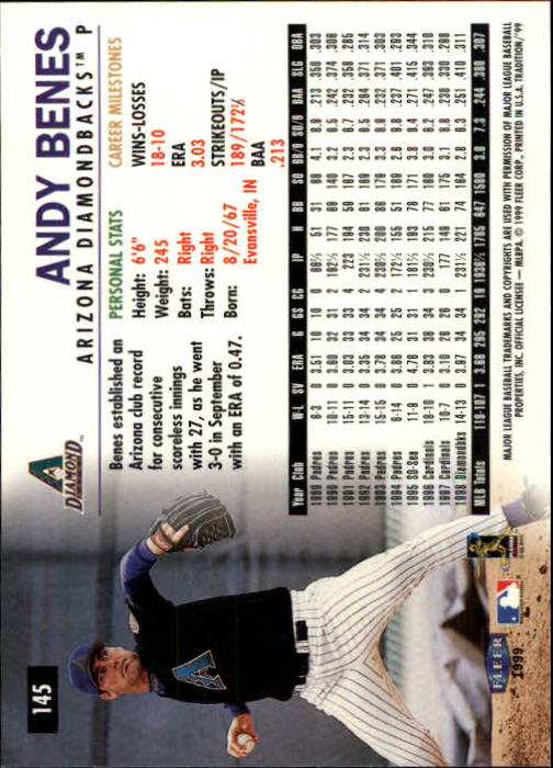 1999 Fleer Tradition #145 Andy Benes back image