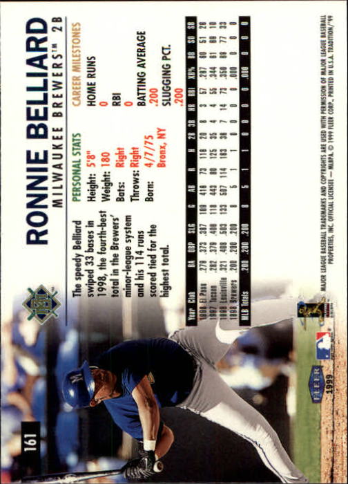 1999 Fleer Tradition #161 Ronnie Belliard back image