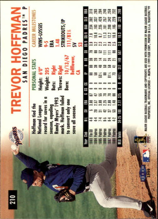 1999 Fleer Tradition #210 Trevor Hoffman back image