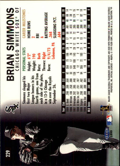 1999 Fleer Tradition #229 Brian Simmons back image