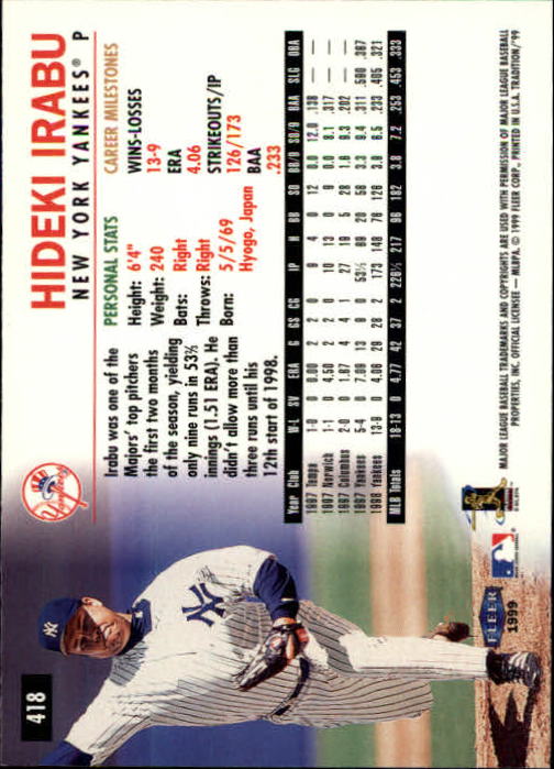 1999 Fleer Tradition Baseball "Main Set" Base Cards #401 to #600 - Picture 35 of 397