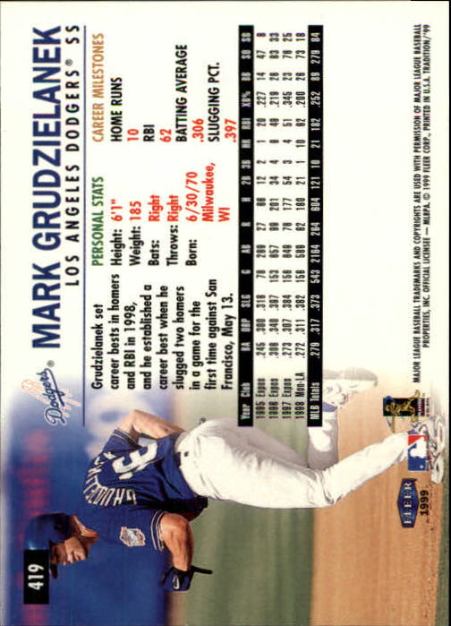 1999 Fleer Tradition Baseball "Main Set" Base Cards #401 to #600 - Picture 37 of 397