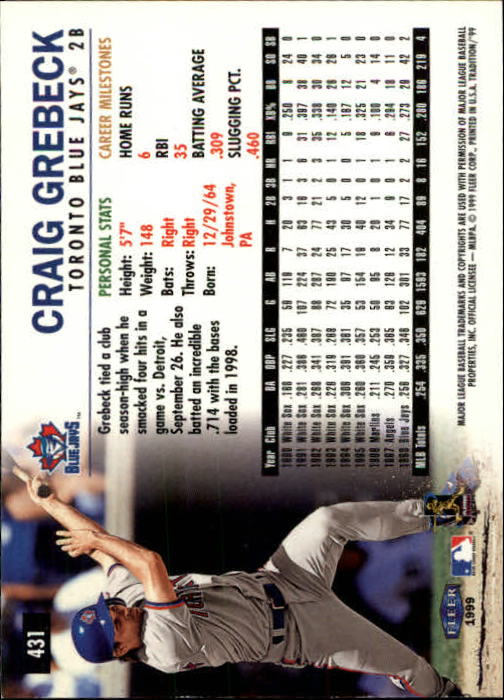 1999 Fleer Tradition Baseball "Main Set" Base Cards #401 to #600 - Picture 61 of 397