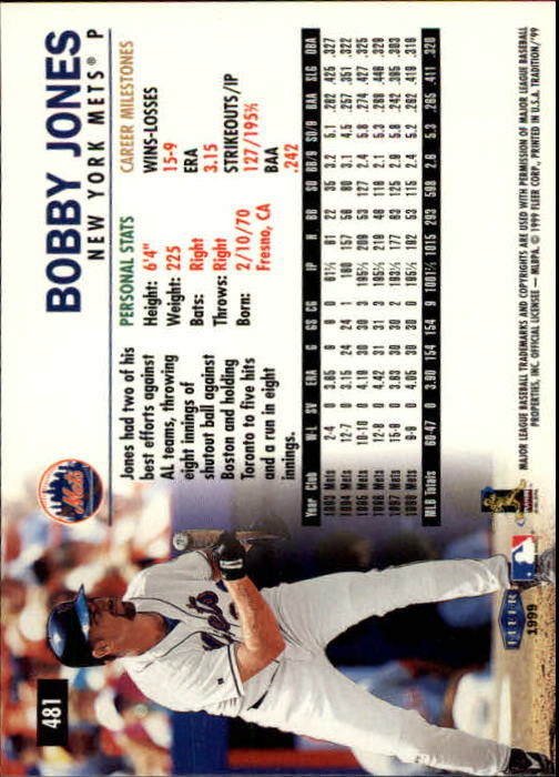 1999 Fleer Tradition Baseball "Main Set" Base Cards #401 to #600 - Picture 161 of 397
