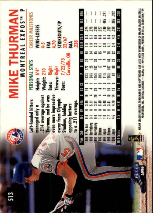 1999 Fleer Tradition Baseball "Main Set" Base Cards #401 to #600 - Picture 225 of 397